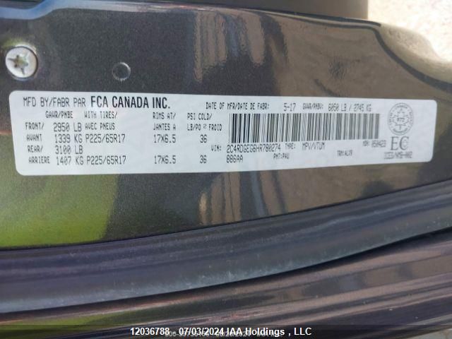 2017 Dodge Grand Caravan Gt VIN: 2C4RDGEG6HR780274 Lot: 12036788