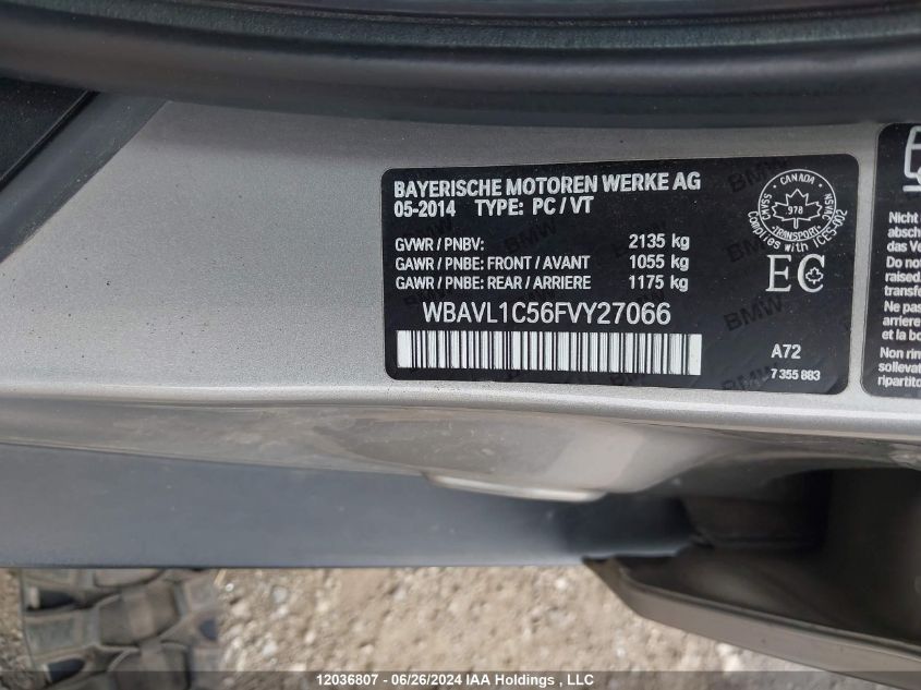 2015 BMW X1 VIN: WBAVL1C56FVY27066 Lot: 12036807