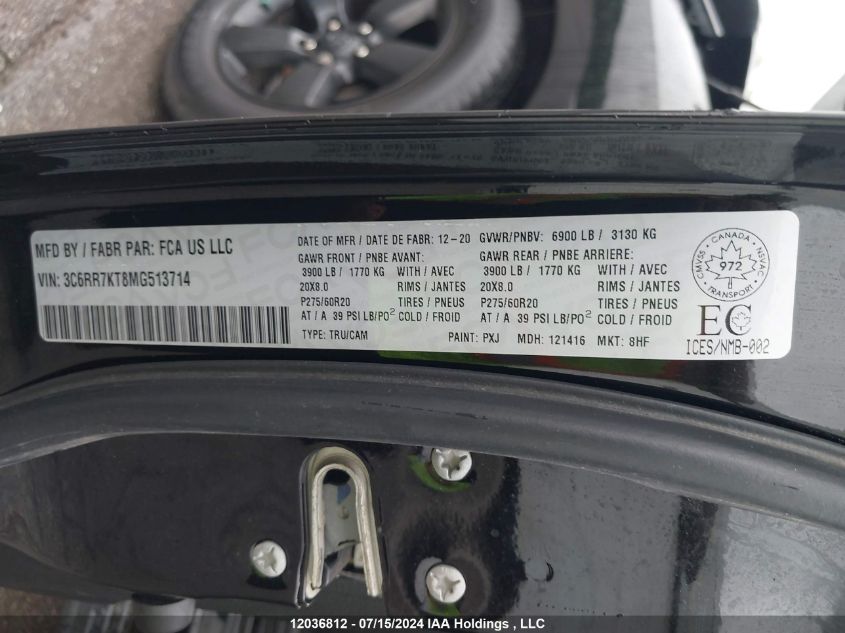 2021 Ram 1500 Classic Tradesman VIN: 3C6RR7KT8MG513714 Lot: 12036812