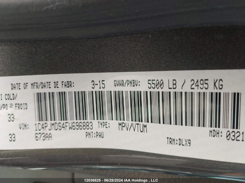 2015 Jeep Cherokee Limited VIN: 1C4PJMDS4FW696883 Lot: 12036825