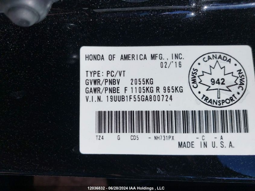 2016 Acura Tlx Tech VIN: 19UUB1F55GA800724 Lot: 12036832