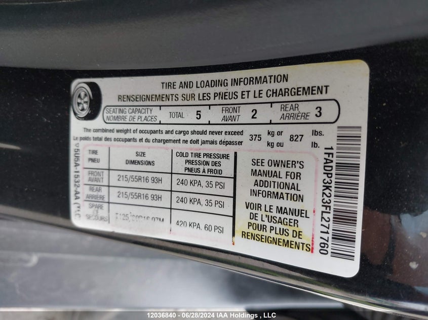 2015 Ford Focus Se VIN: 1FADP3K23FL271760 Lot: 12036840