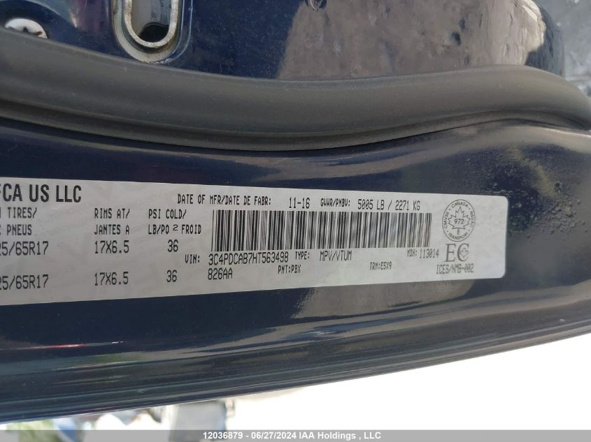 2017 Dodge Journey Cvp/Se VIN: 3C4PDCAB7HT563498 Lot: 12036879