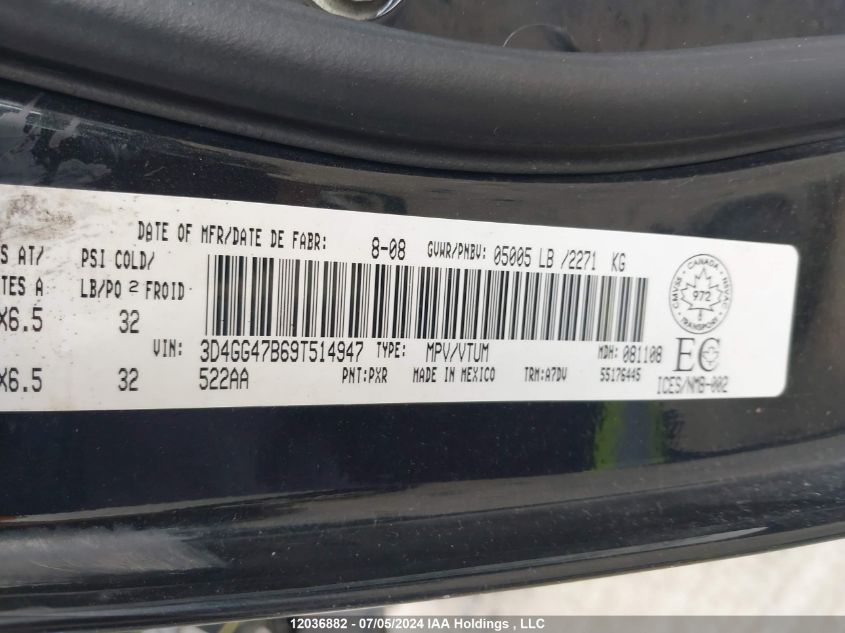 2009 Dodge Journey Se VIN: 3D4GG47B69T514947 Lot: 12036882