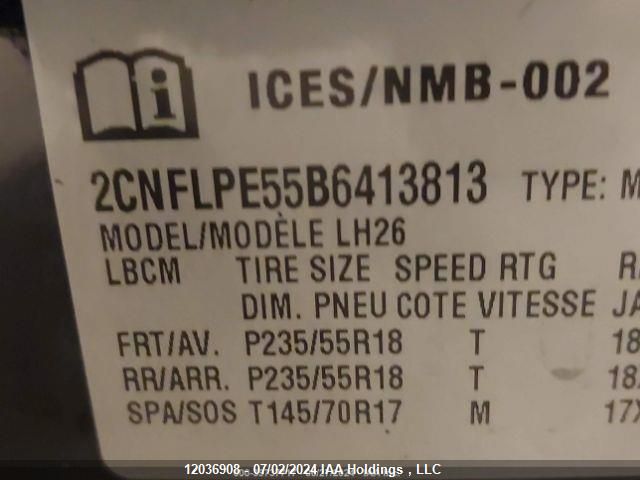 2011 Chevrolet Equinox VIN: 2CNFLPE55B6413813 Lot: 12036908