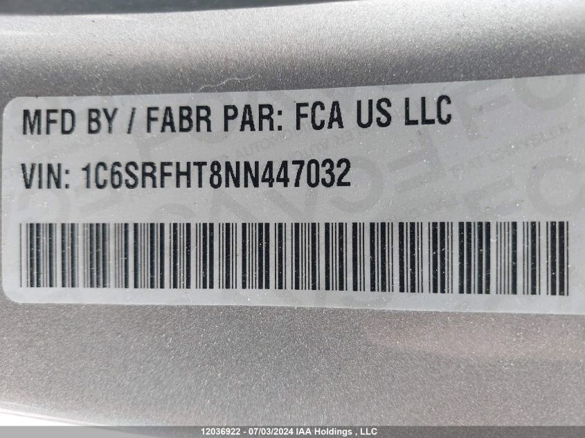 2022 Ram 1500 Limited VIN: 1C6SRFHT8NN447032 Lot: 12036922