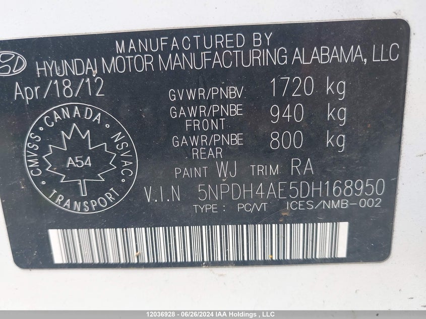 2013 Hyundai Elantra Gls/Limited VIN: 5NPDH4AE5DH168950 Lot: 12036928