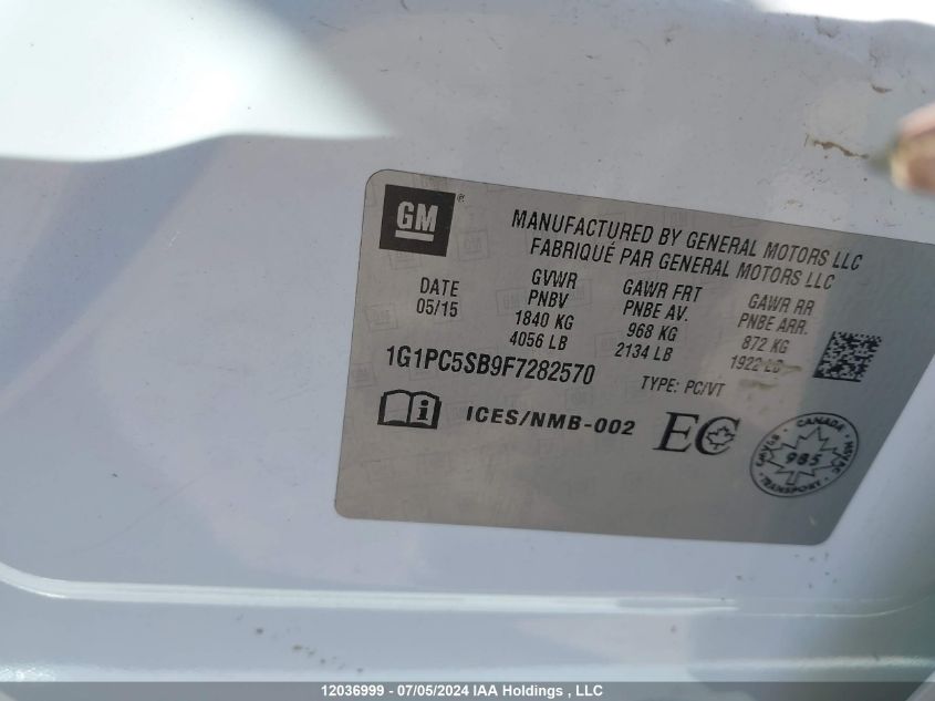 2015 Chevrolet Cruze VIN: 1G1PC5SB9F7282570 Lot: 12036999