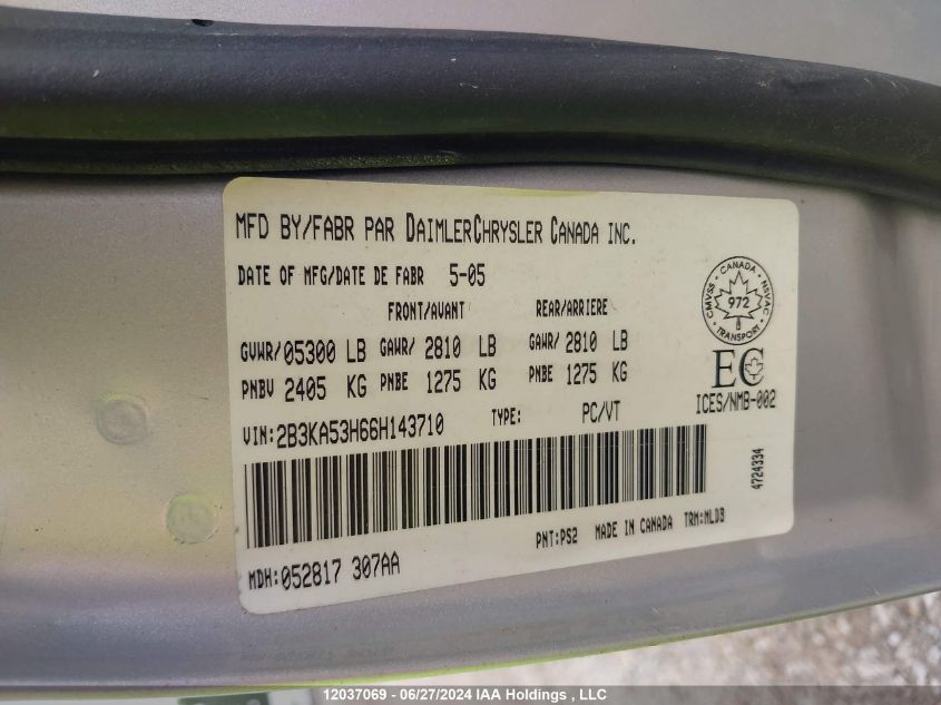 2006 Dodge Charger R/T VIN: 2B3KA53H66H143710 Lot: 12037069