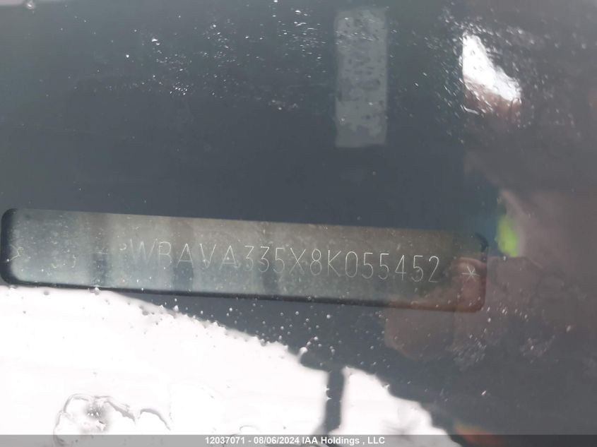 2008 BMW 3 Series VIN: WBAVA335X8K055452 Lot: 12037071