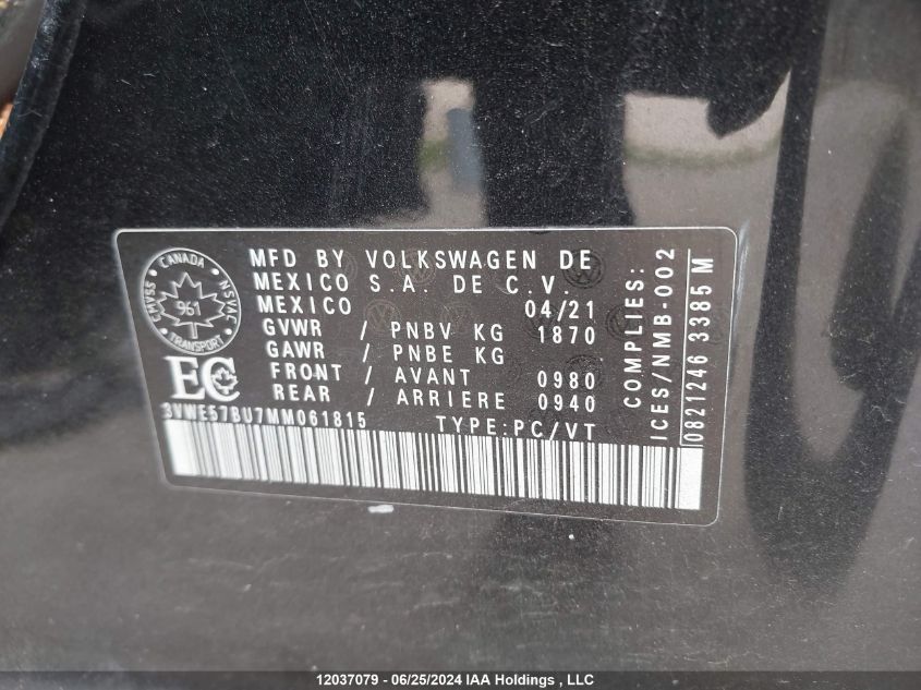 2021 Volkswagen Jetta VIN: 3VWE57BU7MM061815 Lot: 12037079