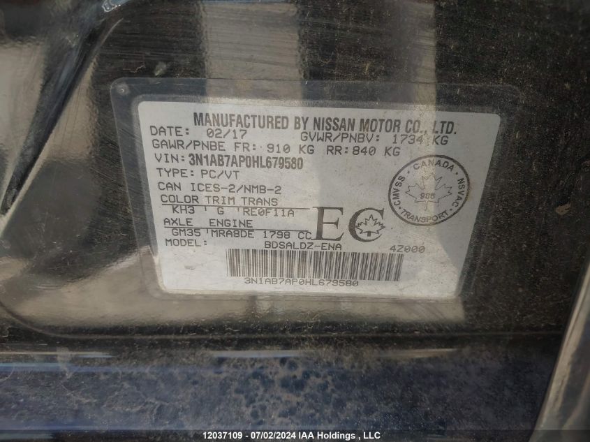 3N1AB7AP0HL679580 2017 Nissan Sentra