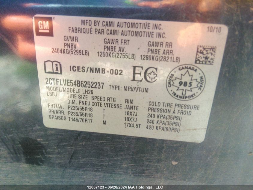 2011 GMC Terrain Slt VIN: 2CTFLVE54B6252237 Lot: 12037123