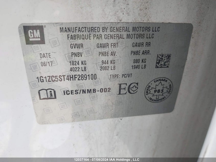 2017 Chevrolet Malibu VIN: 1G1ZC5ST4HF289100 Lot: 12037164