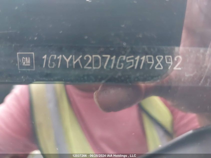 2016 Chevrolet Corvette VIN: 1G1YK2D71G5119892 Lot: 12037266