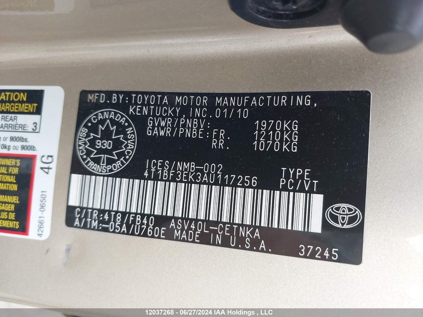 2010 Toyota Camry Se/Le/Xle VIN: 4T1BF3EK3AU117256 Lot: 12037268