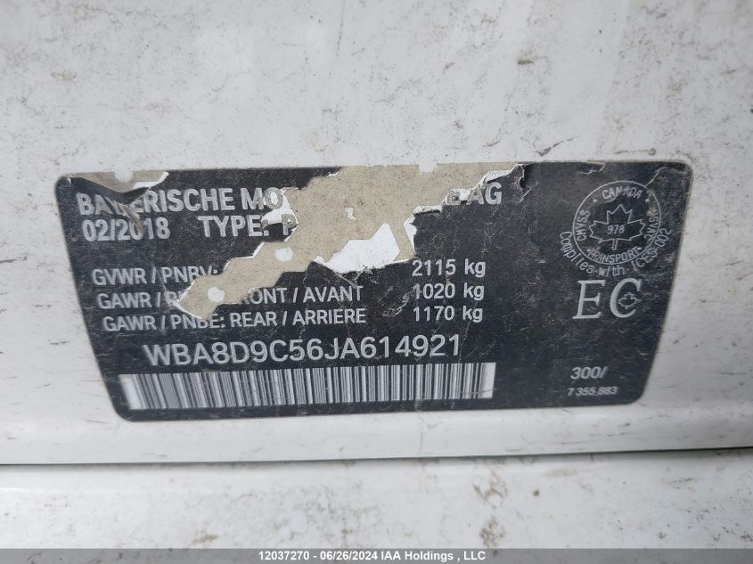 2018 BMW 3 Series VIN: WBA8D9C56JA614921 Lot: 12037270