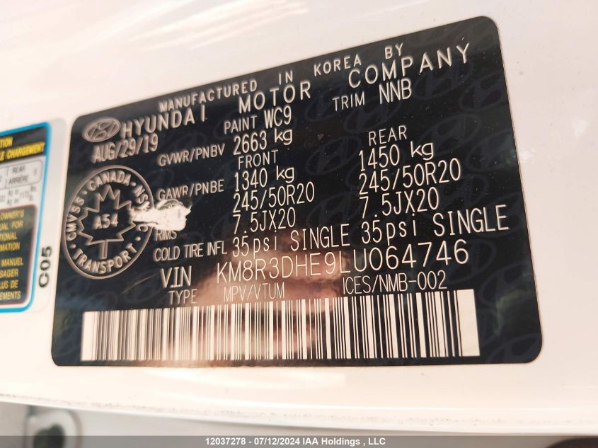 KM8R3DHE9LU064746 2020 Hyundai Palisade Luxury 7-Passenger Seating