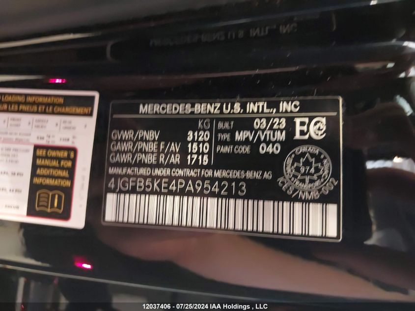 2023 Mercedes-Benz Gle Gle 450 VIN: 4JGFB5KE4PA954213 Lot: 12037406