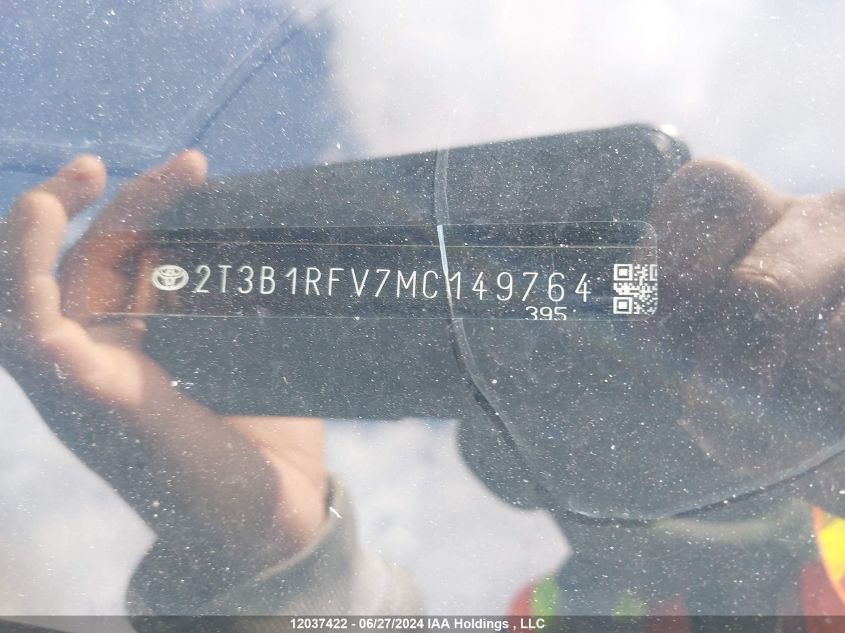 2021 Toyota Rav4 Le VIN: 2T3B1RFV7MC149764 Lot: 12037422