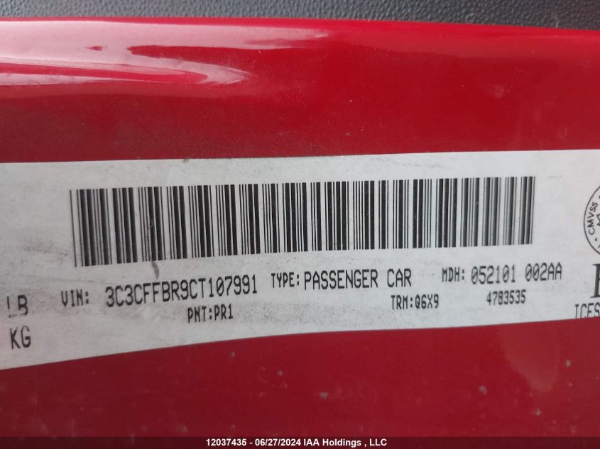 2012 Fiat 500 Sport VIN: 3C3CFFBR9CT107991 Lot: 12037435