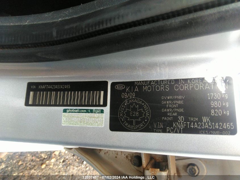 2010 Kia Forte VIN: KNAFT4A23A5142465 Lot: 12037457