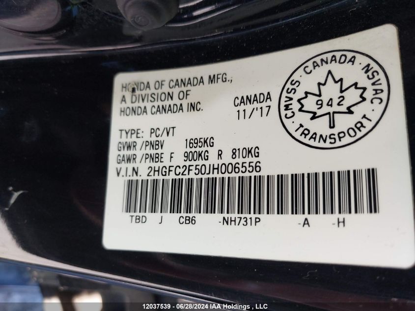 2018 Honda Civic Sedan VIN: 2HGFC2F50JH006556 Lot: 12037539