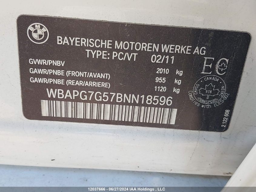 2011 BMW 323 I VIN: WBAPG7G57BNN18596 Lot: 12037666