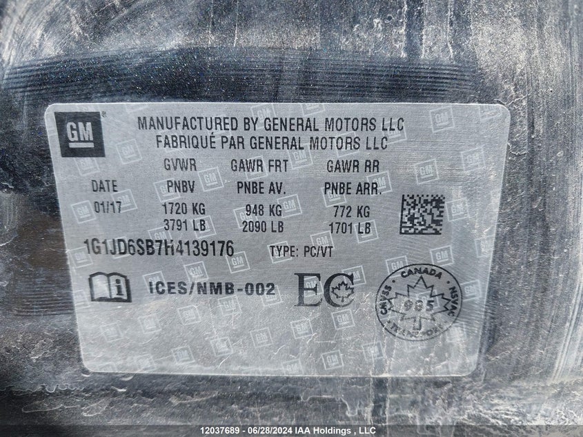 2017 Chevrolet Sonic VIN: 1G1JD6SB7H4139176 Lot: 12037689