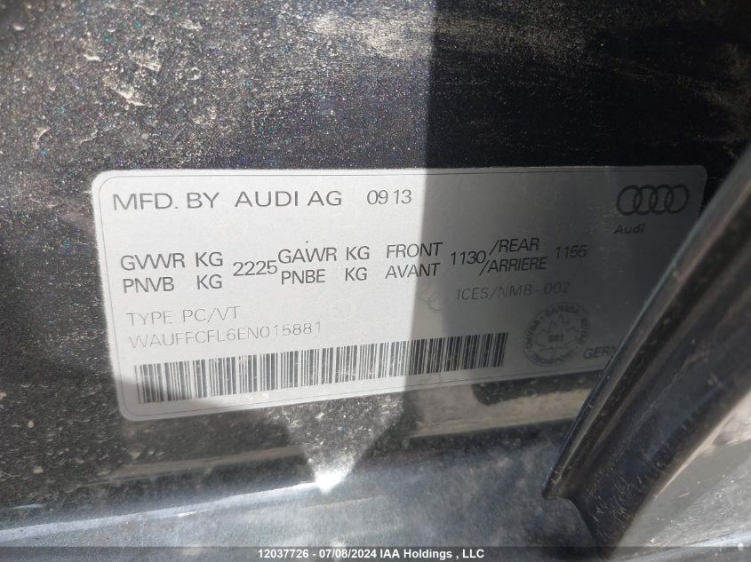 2014 Audi A4 Premium Plus VIN: WAUFFCFL6EN015881 Lot: 12037726
