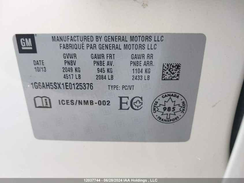 2014 Cadillac Ats VIN: 1G6AH5SX1E0125376 Lot: 12037744