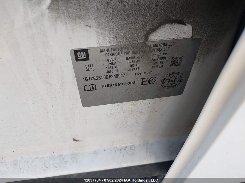 2016 Chevrolet Malibu VIN: 1G1ZE5ST0GF349947 Lot: 12037784