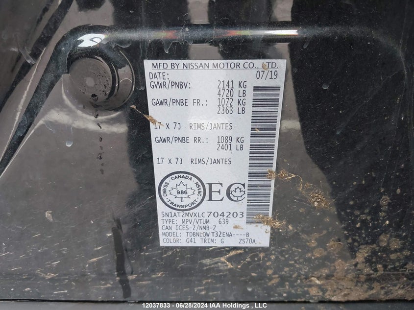 2020 Nissan Rogue VIN: 5N1AT2MVXLC704203 Lot: 12037833