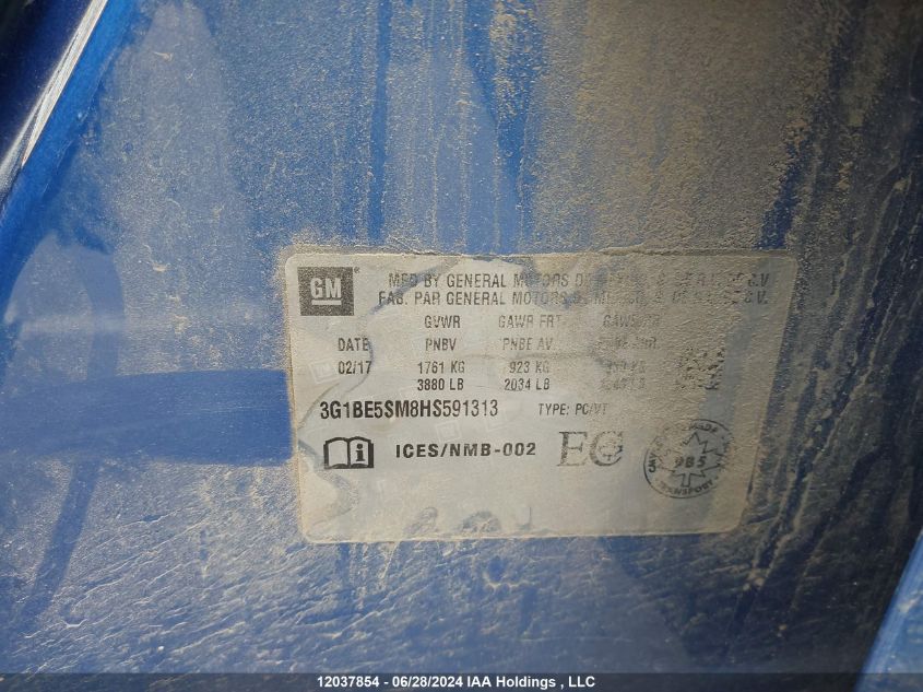 2017 Chevrolet Cruze VIN: 3G1BE5SM8HS591313 Lot: 12037854