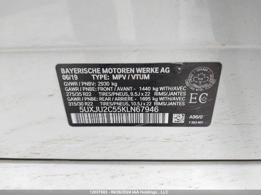 2019 BMW X5 VIN: 5UXJU2C55KLN67946 Lot: 12037882