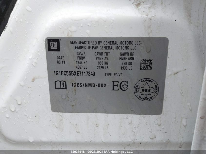 2014 Chevrolet Cruze VIN: 1G1PC5SBXE7117349 Lot: 12037918