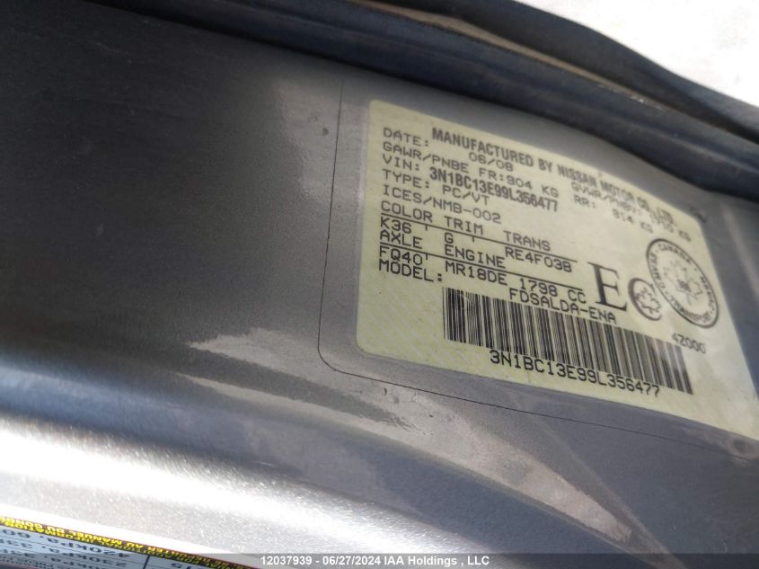 2009 Nissan Versa 1.8S VIN: 3N1BC13E99L356477 Lot: 12037939