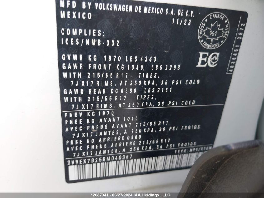 3VVEX7B25RM040367 2024 Volkswagen Taos Se