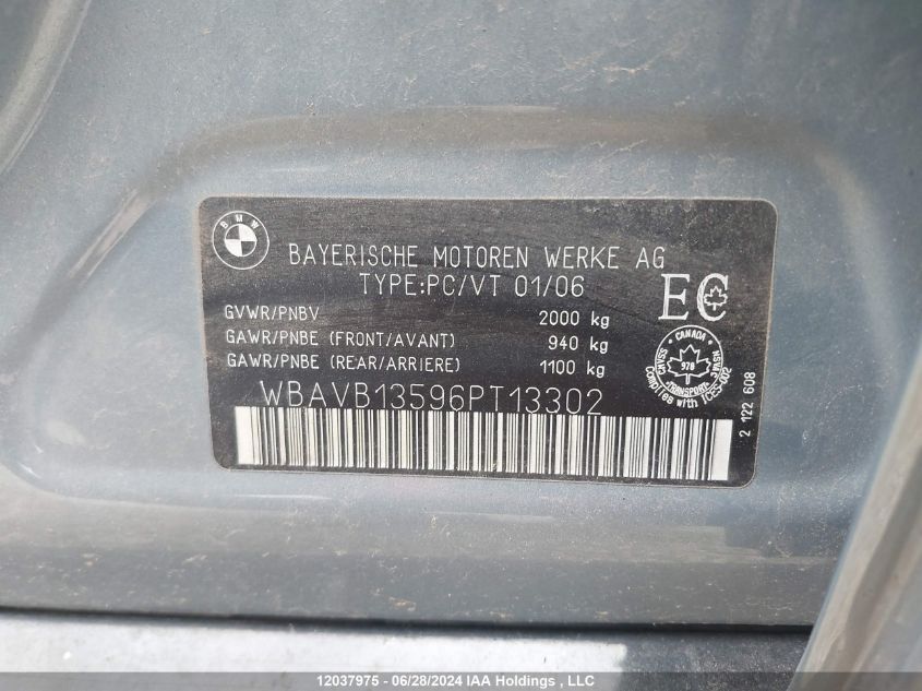 2006 BMW 3 Series VIN: WBAVB13596PT13302 Lot: 12037975