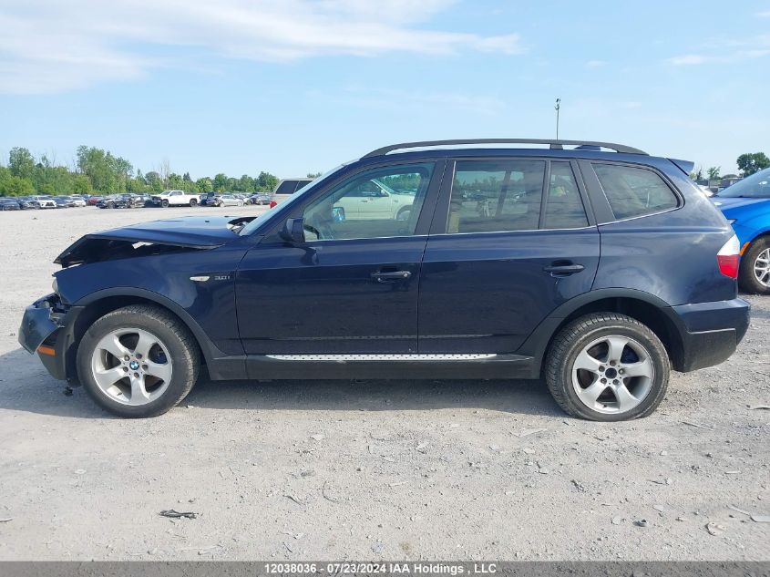 2007 BMW X3 3.0I VIN: WBXPC93407WJ01445 Lot: 12038036