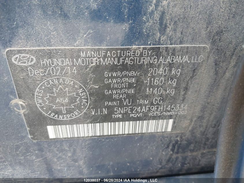 2015 Hyundai Sonata Gl VIN: 5NPE24AF9FH145334 Lot: 12038037
