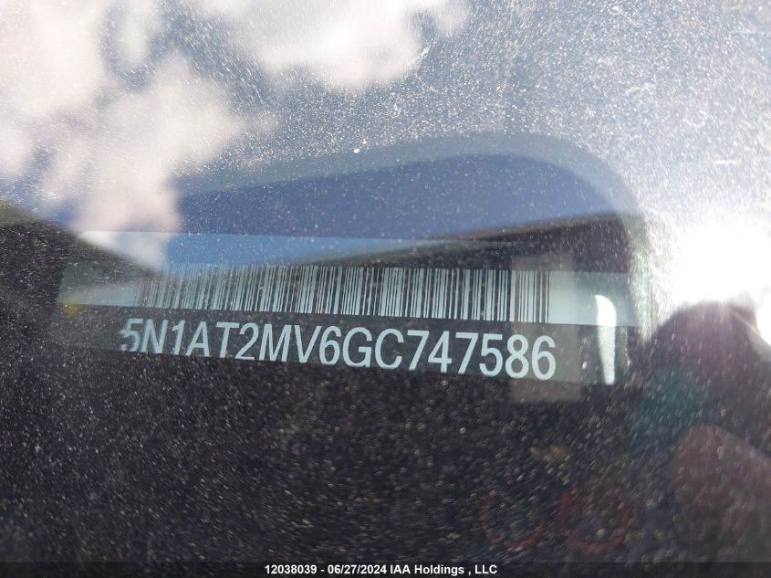 2016 Nissan Rogue VIN: 5N1AT2MV6GC747586 Lot: 12038039