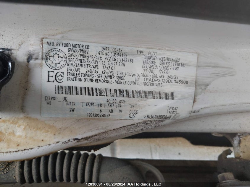 2013 Ford Focus Titanium VIN: 1FADP3J29DL345908 Lot: 12038091