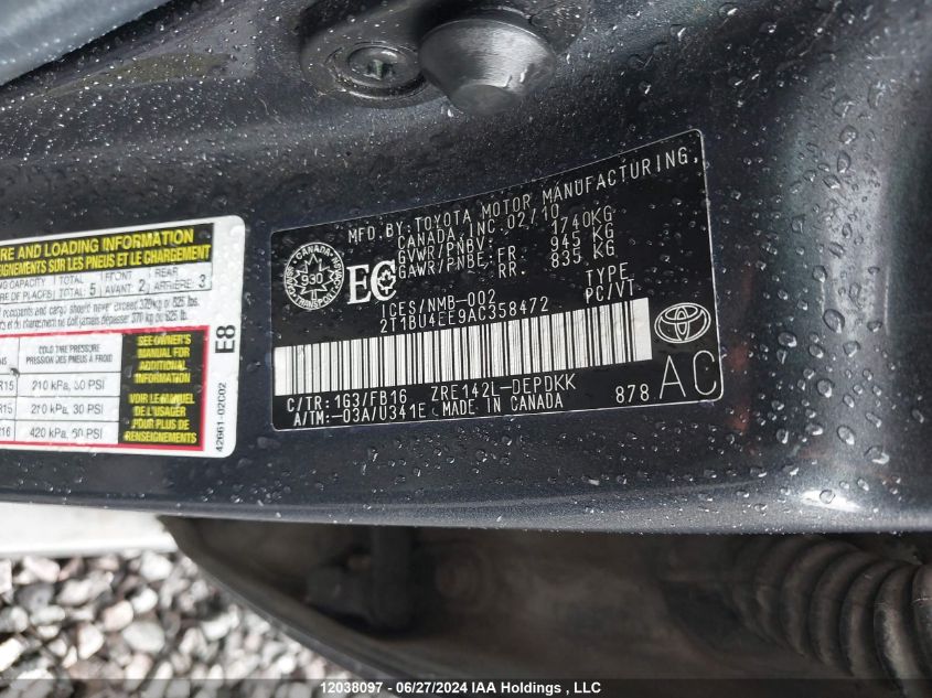 2010 Toyota Corolla S/Le/Xle VIN: 2T1BU4EE9AC358472 Lot: 12038097