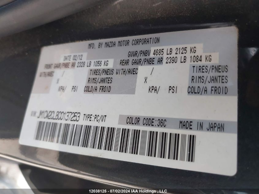 2012 Mazda Mazda5 VIN: JM1CW2CL8C0137253 Lot: 12038125