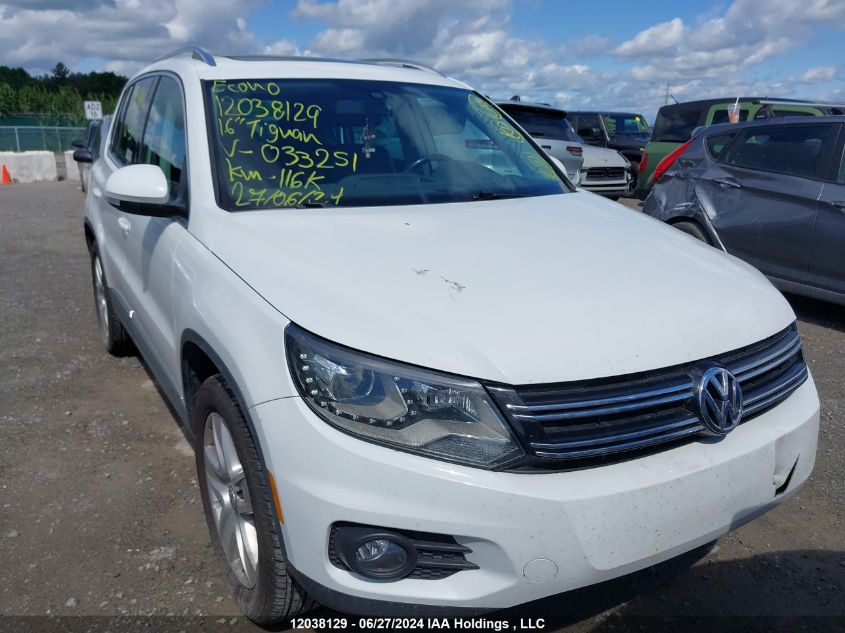 2016 Volkswagen Tiguan VIN: WVGJV7AX5GW033251 Lot: 12038129