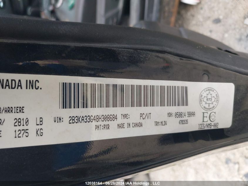 2008 Dodge Charger Sxt VIN: 2B3KA33G48H308684 Lot: 12038164