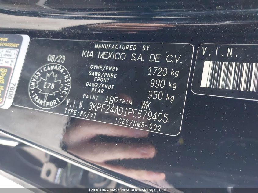 2023 Kia Forte VIN: 3KPF24AD1PE679405 Lot: 12038186