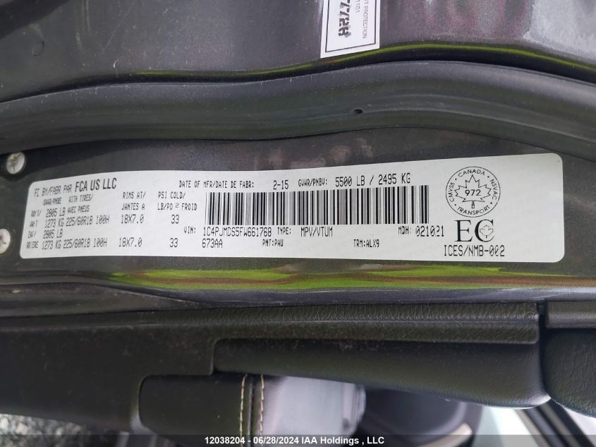 2015 Jeep Cherokee Limited VIN: 1C4PJMDS5FW661768 Lot: 12038204