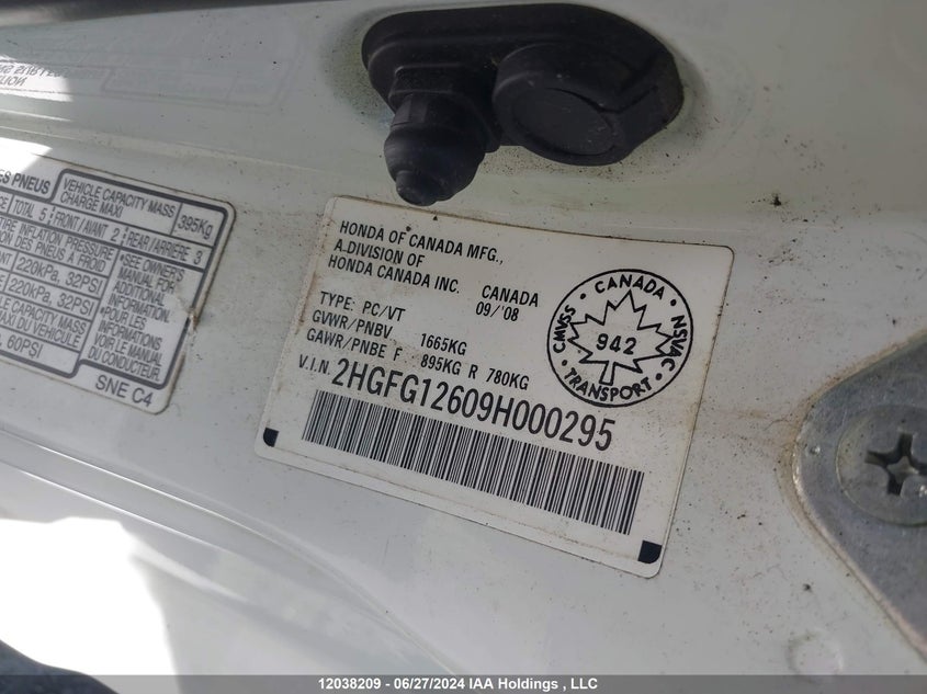 2009 Honda Civic Lx VIN: 2HGFG12609H000295 Lot: 12038209